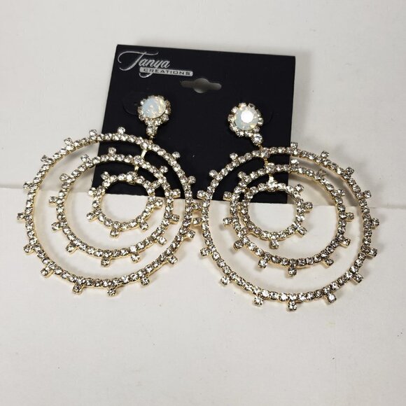 Gold-tone Multiple Hoops Sparkling Crystal Bling Drop Dangle Earrings - Women - Picture 6 of 8